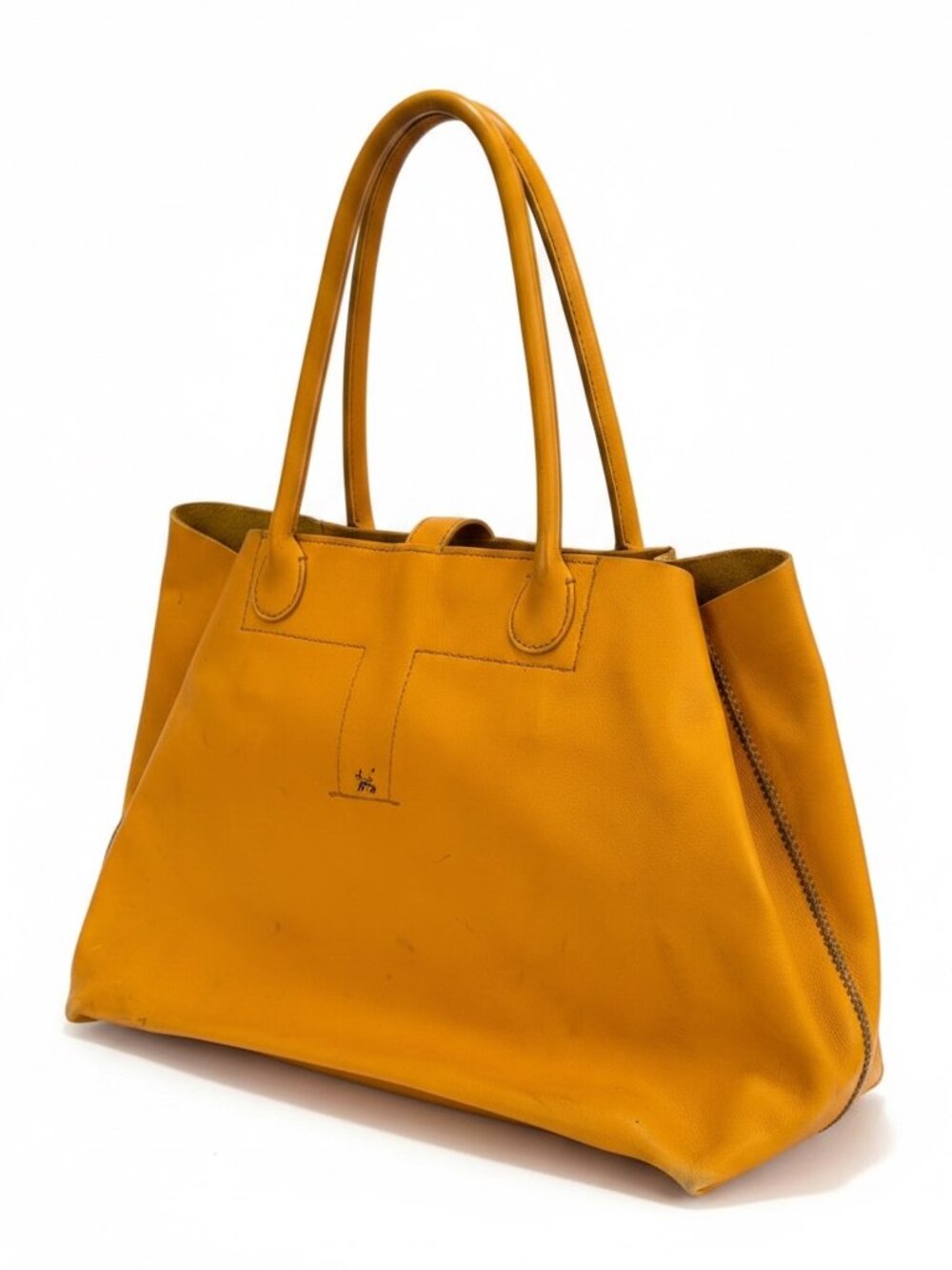 Henry Beguelin Large Mustard Yellow Leather Tote Bag Handmade Italy Distressed